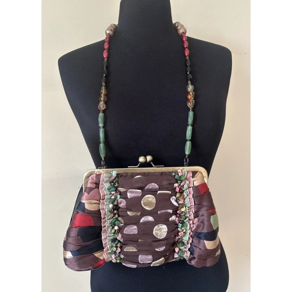 NWT Mary Frances Polka Dot Embellished Semi Precious Stone Purse Clutch Bag
